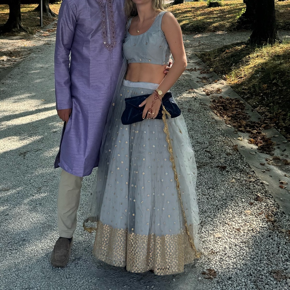 Grey blue lehenga